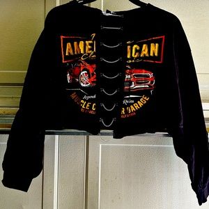 Long sleeve crop top graphic t-shirt - Black